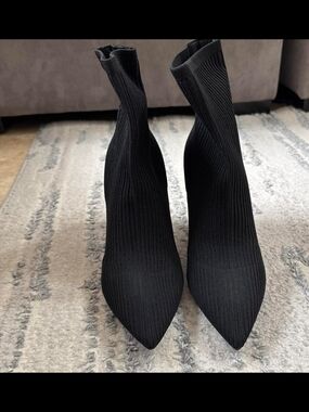 Kurt Geiger Black Ribbed Pointed Sock Booties